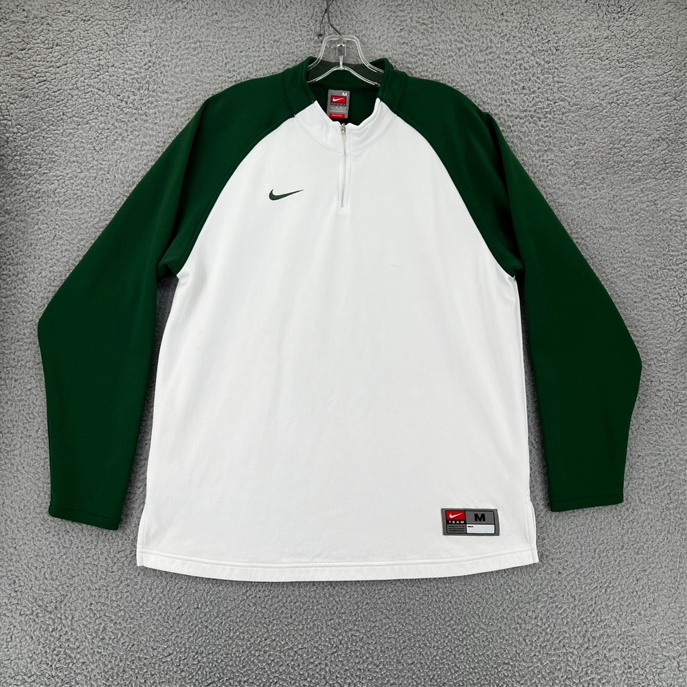 VTG Y2k Nike Team 1/4 Zip Shirt Fit Dry Men M White Green University Swoosh READ